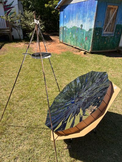 Cooking pancakes in the sun, with a 40” diameter parabolic reflector by Sean Psujek.
